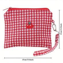 Cherry Plaid Cosmetic Bag, Storage Pouch, Travel Organizer Pouches, Large Capacity Makeup & Coin Purse - Multicolor - View 2