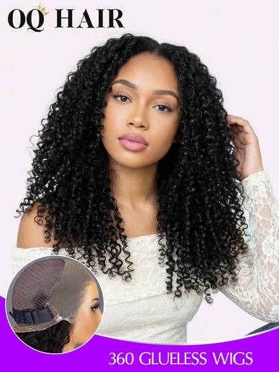 OQ 200% 密度 14-26 英寸隐形抽绳 360° 佩戴假发，蓬松卷曲，预漂白发结，隐形贴合带，无胶假发，预拔发际线，蕾丝前假发，100% 真人发假发，无胶假发，无胶闪亮假发，Y2k 真人发假发，情人节礼物，发饰，100% 真人发假发，真人发蕾丝假发，日常佩戴，快速发货，女士快速发货，度假旅行适用
