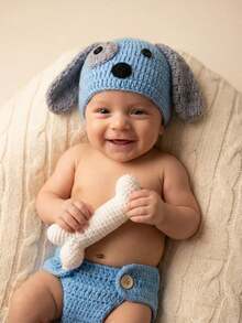 Newborn Baby Lion Photography Props Outfit, Handmade Crochet Knit Dog Puppy Bee Fox Animal Costume Set, Infant Boy Girl Photo Shoot Hat & Diaper Cover Suit - Multicolor - View 2