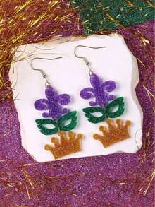 嘉年华亚克力三色心形皇冠鸢尾花耳环，欧美风格节日配饰 - 彩色 - 查看 5