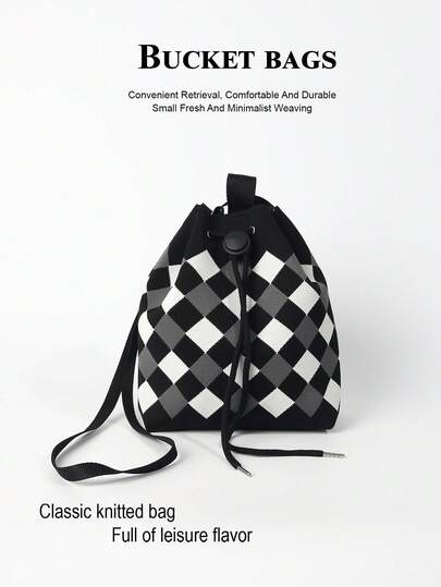 1 st. virkad färgblockväska, andningsbar, lätt, vikbar och dragskoväska med stor kapacitet, mångsidig, avslappnad axelväska för kvinnor, lämplig för dagligt bruk, semester, pendling, shopping, fotografering, utomhusbruk, camping, vandring, skolstart, resor, helgdag, skola, present till mamma, året runt