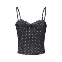 Women Y2k Polka Dot Cami Top Lace Trim V Neck Spaghetti Strap Camisole Dots Print Aesthetic Tank Tops - màu đen - Xem 3