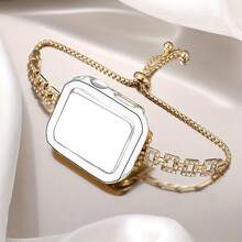 1pc Women's High-Quality Metal Watch Band Compatible With Apple Watch 38/40/41/42/44/45/46/49mm, Suitable Compatible With Apple Watch Ultra 3/2/1 S 11 10 9 8 7 6 5 4 3 2 1&SE, Fashionable Shiny Metal Bracelet, Adjustable Length Perfect For Gifts And Daily Wear, Rhinestone-Studded Band Compatible With 20mm/22mm Spring Bar Connected Smart Watches - Suitable Compatible With Samsung Etc. (Band Only) - Gold - View 2
