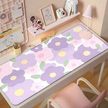 1pc Macaron Pink & Purple Soft Floral Mouse Pad, Cute Hand-Drawn Flower Desk Mat, Large Non-Slip Office & Gaming Keyboard Pad - Rectangle - View 1