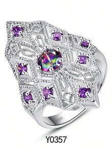 925 Sterling Silver Wide Band Men's Fashion Ring, Unique Design Vintage Style, Suitable For Party, Wedding, Halloween, Christmas, Daily Wear - Silver - View 30