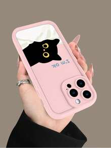 1pc Couple Matching Fashionable Personalized Creative Cute Black Cat Patchwork Slogan Pattern Luxury Shock-Proof High-Quality Soft Silicone Phone Case, Macaron Color Protective Cover, Compatible With IPhone 17/16/16Pro/16 Plus/16Pro Max, 15, 14, 13, 12, 11 Plus/Pro Max Full Series, Easter/Valentine's Day/New Year Decorative Gift, Birthday Gift Idea For Girlfriend/Boyfriend/Friends/Yourself - Pink - View 6