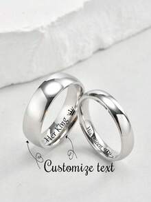 2 pièces/set Anneaux de couple en acier inoxydable personnalisés, 4 mm et 6 mm, couleur argent, convient pour le mariage, l'union, l'amour éternel, minimaliste - Argent - Voir 74