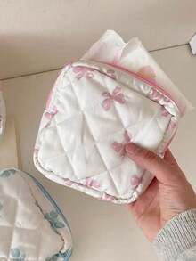 1 szt. pikowana torebka na podpaski z kokardką, mini kosmetyczka, portfel z zamkiem błyskawicznym z motywem kreskówki, torebka na chusteczki, mała kosmetyczka, torebka na papier toaletowy, wielofunkcyjna torebka na podpaski, duża pojemność, minimalistyczna torba przenośna, produkty menstruacyjne dla kobiet, używana do przechowywania podpasek - Wielokolorowe - Zobacz 4