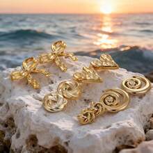 10件套波西米亚风树脂蝴蝶结多元素耳环套装，适合日常搭配、节日佩戴和送礼。 - 金色 - 查看 4