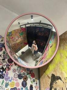 Round Wall-Mounted Decorative Corner Mirror - Full Length Horizontal Wall-Mounted Mirror, Plastic Frame, No Power Required | Home Decor Accessory, Portable Mirror, Suitable For Living Room, Bedroom, Hallway, Bathroom, Dressing Room, Room Decoration.