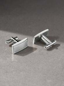 1 Pair Gold Rectangular Tube Polished Brushed Copper Business Fashion Cufflinks For Men - Silver - View 6