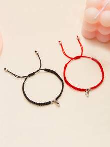 2 piezas Pulsera de cuerda trenzada roja con corazón magnético a juego para mujeres y hombres, joyería romántica para el Día de San Valentín - pareja - Ver 5