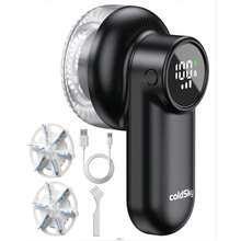 coldSky 可充电式织物除毛器，带毛刷，XL电动除毛器，带数字显示屏，3个超大刀片，毛衣除毛器，适用于衣物、家具、毯子等。