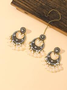 3pcs/Set Glamorous Bollywood Luxury Style Maang Tikka Jewelry Set,Including Earrings&Hair Chain,Rhinestone Decorated Bridal Jewelry Accessories Suitable For Women's Wedding Wear,Ramadan,Daily Or Festival Gift - Pendant Type - View 10