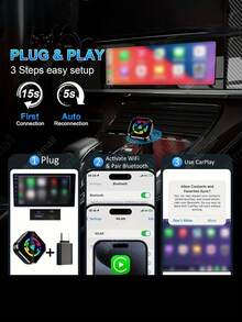 无线 CarPlay 适配器，连接稳定流畅，支持语音控制，USB 供电，兼容大多数车型，包含 USB-C 和 Lightning 数据线，无线 CarPlay 适配器，免提音频，时尚小工具，高品质音效，不含电池 - Q1A - 查看 11