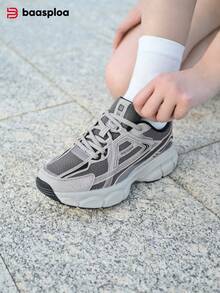 baasploa 女士网面跑步鞋，新款春秋季透气厚底增高运动鞋，轻便休闲鞋，复古风，减震防滑软底健步鞋，女士时尚多功能跑步训练鞋，女士网球鞋 - 淺灰色 - 查看 4