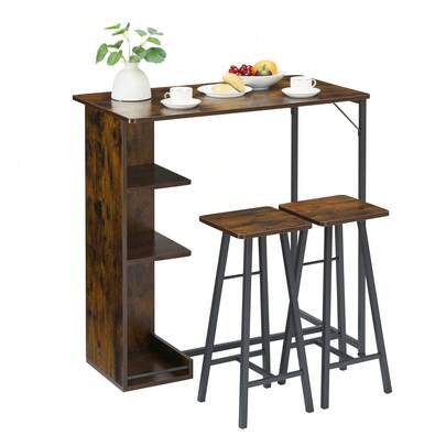 Fulvari 3-Piece Bar Table Set,Bar Table And Chairs Set For 2,Small Bar Table And Chairs Tall Kitchen Breakfast Nook,3-Piece Dining Set With Storage Shelves,Space Saving Table For Small Apartment Living Room,K