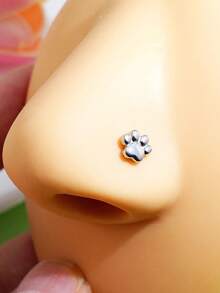 1pc Cute Pet Cat Claw Micro Nose Stud Nose Ring Nose Piercing Jewelry, 20G-L Shape - Kitten Paw - View 5