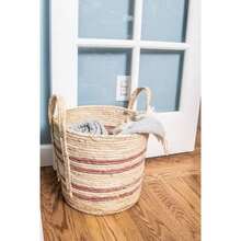 Earth-Toned Large Striped Wicker Basket - Multicolor - View 2