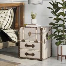 COZAYH Vintage Storage Chest With Buckle Hinged Top, Linen Accent End Side Table For Living Room, Office, Bedroom, Rectangle - Light Grey - View 1
