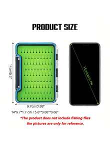 GOTURE 1 pieza Caja impermeable para pesca con mosca Caja de señuelos de pesca con inserto de silicona Estuche de almacenamiento de señuelos y cebos que puede contener hasta 312 moscas para agua dulce y salada - Verde - Ver 2