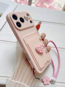 High-Quality Cute Solid Pink Phone Case, Minimalist With Girly Style And Woven Heart Design. This Card Holder Phone Case Boasts An Ultra-Slim Wallet Design, And The Wallet Part Is DIY-Friendly And Detachable. A Perfect New Year Themed Phone Case And Ideal As A New Year Gift. Compatible With Apple, - Pink - View 3