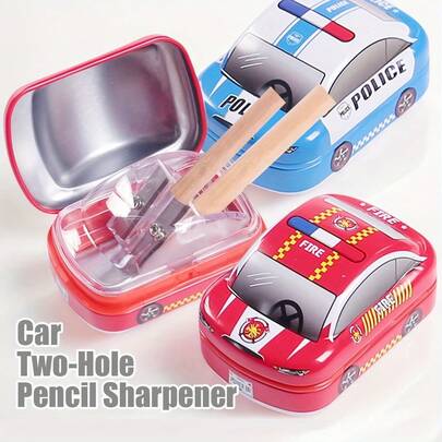 Sacapuntas con forma de coche de dos agujeros para niños de 6+ años, diseños lindos de dibujos animados y camión de bomberos, útiles escolares para niños, regalos perfectos para fiestas infantiles, estilos aleatorios