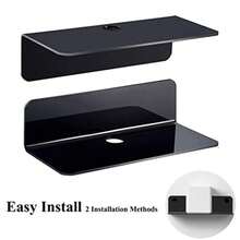 4pcs Small Acrylic Floating Wall Shees9 Inch Adhesive Display Shelf For  Switch/Smart Speaker/Security Cameras/Action Figures No Damage Expand Wall Space Black. 4pcs Black - Black - View 4