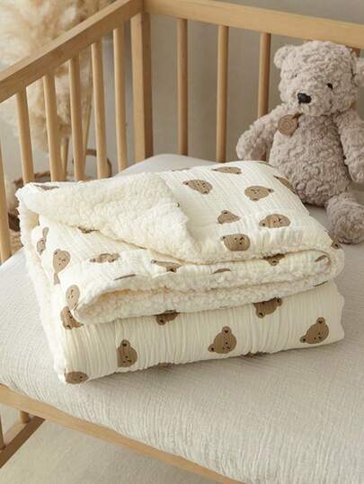 1 pieza Manta de bebé de felpa de coral y lana de cordero suave de 100*100cm, adecuada para bebés y niños pequeños