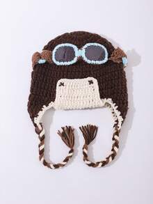 1pc Women's Fashionable Hand-Knitted Glasses & Ear Warmer Beanie Hat, Suitable For Autumn/Winter Warmth And Daily Wear - A - View 2