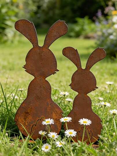 1pc 2D Flat Rustic Rabbit Garden Decor, Countryside Style Outdoor Decoration, Cute Rabbit Planter Trellis For Plants, Suitable For Easter And Mother's Day, Yard Garden Ground Decoration, Silhouette Decor, Home Decor, Lawn Garden Decoration, Perfect Gift For Gardening Enthusiasts