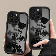 Flower Stylish Black Rose Reflection Pattern Phone Case Compatible With IPhone 17 16 15 14 13 12 11 Pro Max XS XR X 7 8 Plus 17Air 16E, Soft Shockproof Protective Cover - Black - View 2