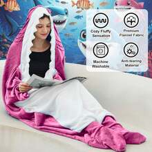 Shark Onesize Adult Kigurumi Wearable Blanket With Hood, Soft Cozy Flannel Sleeping Bag, Cute Funny Costume For Cosplay - 粉色 - 查看 5