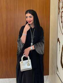 New Arrival Modest2026 Muslim Women Rhinestone Cardigan Long Robe Middle East Fashion Abaya - Black - View 5