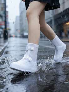 1双女士防水加厚雨靴，时尚防滑雨靴套，采用TPE材质，适合雨天、徒步旅行、户外工作和旅行。必备雨靴。鞋架，收纳神器，户外，花园，旅行必备，便携，沙滩必备，毕业季，毕业典礼，毕业礼物，毕业赠礼，祝贺毕业，毕业典礼，优秀毕业生，毕业派对 - 彩色 - 查看 4