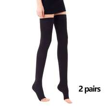 2双男女通用大腿高筒压缩袜，露趾设计，静脉曲张腿部支撑袜 - 彩色 - 查看 2