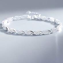 925镀银优雅可爱四叶草合金镀银手链，时尚女士饰品，日常及派对佩戴皆宜，情人节完美之选，四季皆宜的配饰 - 銀色 - 查看 2