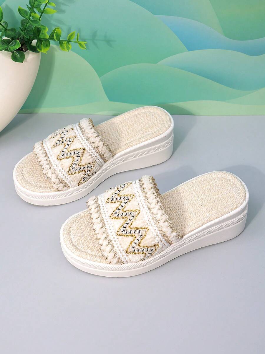 Girls' Fashion Slippers, Casual High Heel Wedge Sandals, Cute For Spring And Summer - Beige - View 1