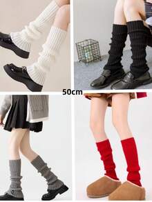 1双女士长筒腿套，学院风宽松过膝腿套，针织亚文化纯色条纹五角星垂坠腿套，适合日常和假日穿着 - 彩色 - 查看 12