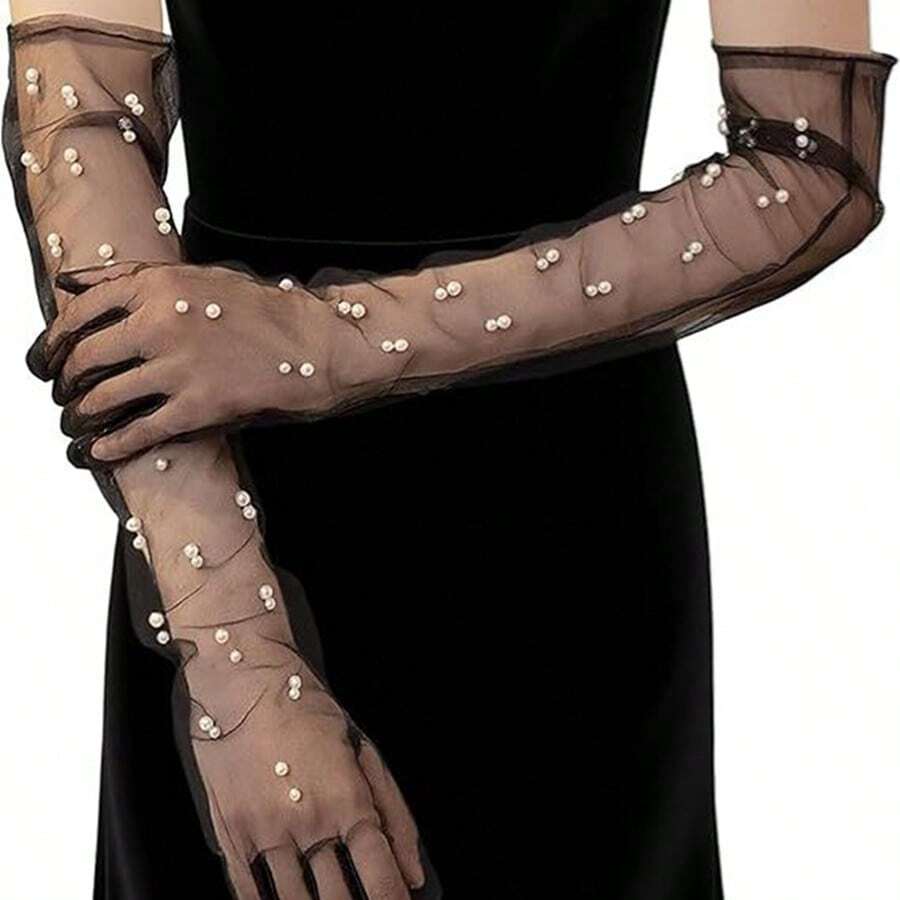 1 Pair Women's Pearl Sheer Elegant Party Dress Long Gloves - Multicolor - View 1