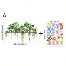 1/5件装绿色植物藤蔓盆栽和蝴蝶墙贴，可移除自粘PVC防水植物主题贴纸，适用于卧室、厨房、书房和室内家居装饰。 - 彩色 - 查看 12