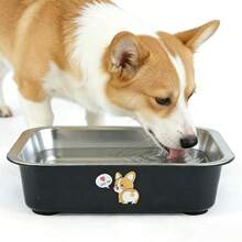 1 Peça Tigela de Aço Inoxidável Colorida para Animais de Estimação, Tigela de Água para Cães com Base Quadrada Plana e Espessada com Base de Borracha Antiderrapante, Adequada para Gatos e Cães Pequenos Beberem e Comerem Ração - 3,5L - Visão 3