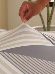 1pc Geometric Pattern Sofa Cover With Skirt Elasticity, Fully Wrapped Polyester Fiber Sofa Cover, Knitted Milk Silk, Suitable For All Seasons - Apricot - View 11