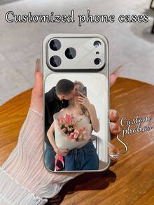1pc Customized Gray Phone Case, Personalized Photo Luxury Large Window Tempered Glass With Lens Protection Matte Anti-Drop Phone Case Compatible With IPhone 17/17Pro/17ProMax/17Air/16/16Pro/16ProMax/16Plus/15/15Plus/15Pro/15ProMax/14/14Plus/14Pro/14ProMax/13/13Pro/13ProMax/12/11 Phone Accessories, Suitable For Couples, Friends, Family, Pets, Full Coverage High-End Protective Cover - Light Grey - View 6