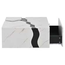 Living Room Coffee Table, 70 X 70 X 31 Cm, Geometric Cubic Design, Side Table With Drawer, Uniquely Shaped Marble Veneer Table, Coffee Table, Storage Table, Game Table - White - View 9