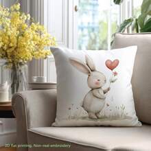 MEMNUN 1pc Easter Cartoon Cute Rabbit Holding Floral Heart Printed Pillow Cover, Peach Velvet Fabric Single-Sided Printing, Cushion Cover Without Insert, 17.7*17.7in(45*45cm)/19.69*19.69in(50*50cm)/15.75*15.75in(40*40cm), Suitable For Sofa, Bed, Bedroom, Office, Hotel, Decoration, All Seasons, Gift - Multicolor - View 8