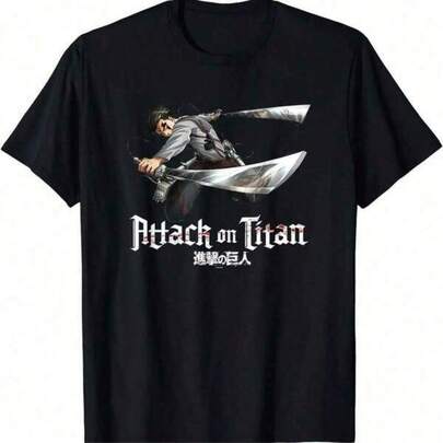 Anime Shirt 2025 Christmas Thanksgiving Tshirt Titan Season 3 Jump Attack T-Shirt Streetwear Harajuku Anime Clothes Tops Men T Shirt Camisetas,Short Sleeved Single-Sided Printed T-Shirt,Pullover Style Shirt,Retro Hip-Hop Style,Street Style,Machine Washable,180g Heavy Cotton,Spring Summer Top, Relaxed Fit Tee, Standard Fit T-Shirt For Men Anime Shirt