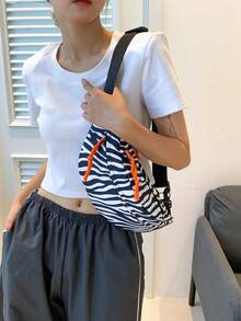 Fashionable & Versatile Women's Chest Bag, Featuring Cow, Leopard, Zebra Prints In Nylon Fabric, Suitable For Couples, Shoulder Bag, Crossbody Bag, Waist Bag, Sports, Commuting, Daily Use - Black and White - View 3