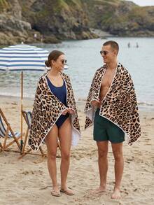 1pc Oversized Leopard Print Beach Towel, Super Soft & Lightweight Microfiber, Highly Absorbent, Suitable For Summer Beach Use - Brown - View 4