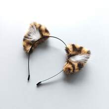 1pc Leopard Print Animal Party Polyester Cat Ear Headband, Cosplay Leopard Cat Ear Headband - Brown - View 6